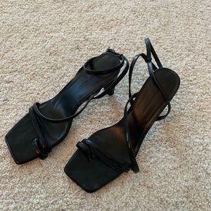 Strappy square toe heels